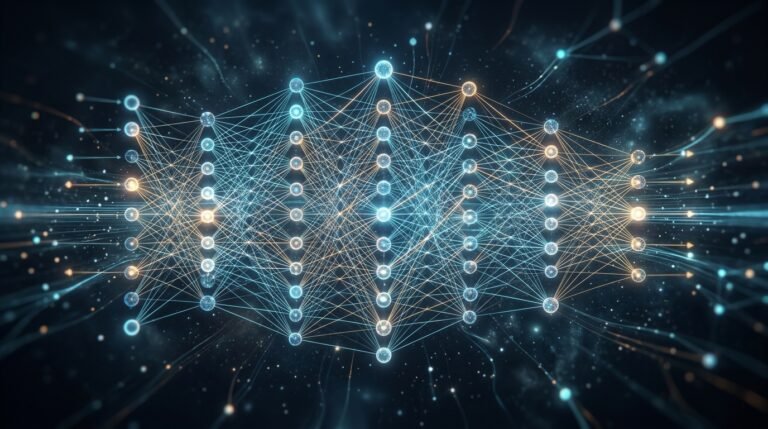 رسم توضيحي لشبكة عصبية معقدة ترمز إلى تحسين نماذج اللغة الكبيرة وكفاءة الذكاء الاصطناعي